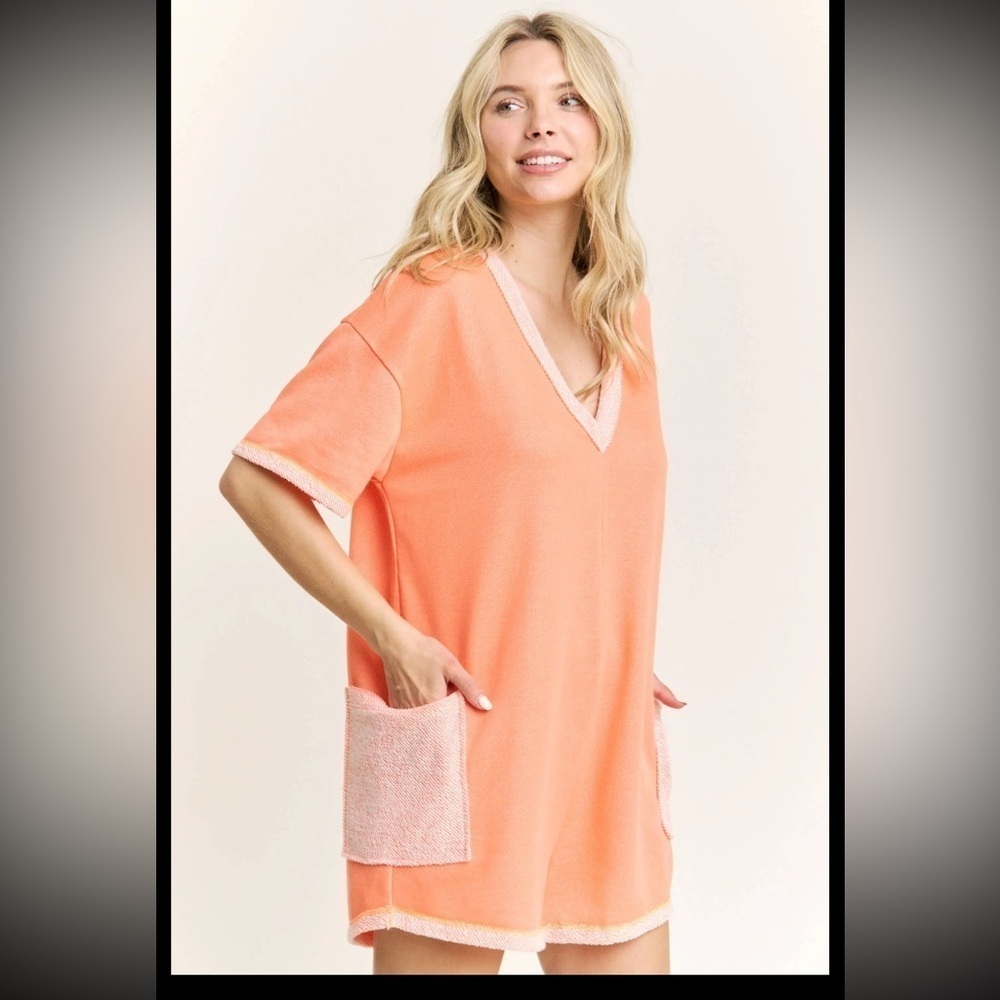 J Her Warm Colored Cozy Loop Terry Romper, Orange - Picture 3 of 7